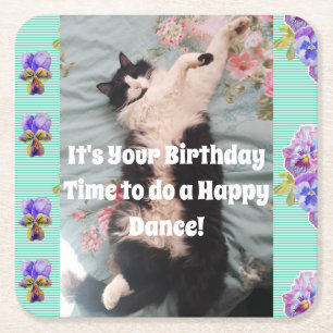 Dessous De Verre Carré Chat Smoking Mignon Drôles de Chats Joyeux Anniver