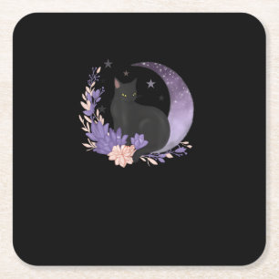 Dessous De Verre Carré Chat Sorcière Fleurs de Lune Pastel Goth Goblincor