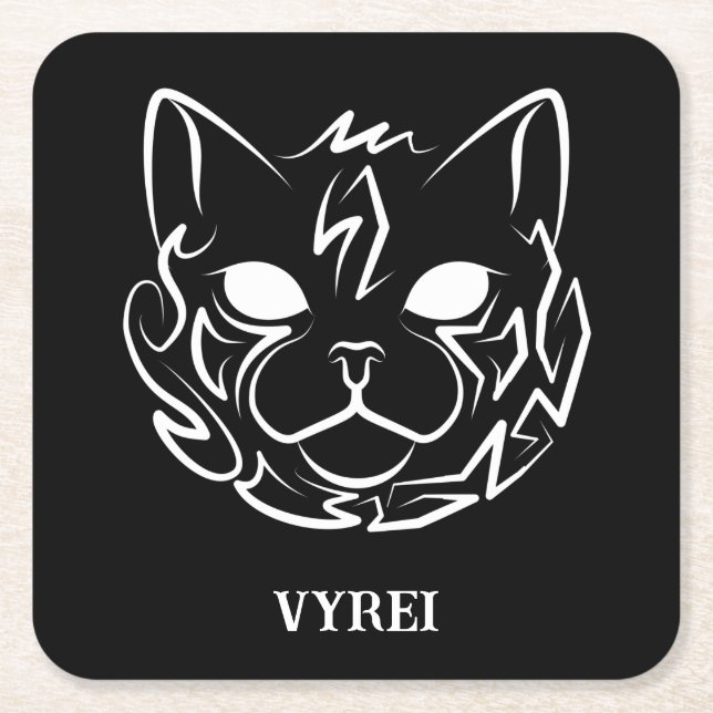 Dessous De Verre Carré Chat tribal noir et blanc (Devant)