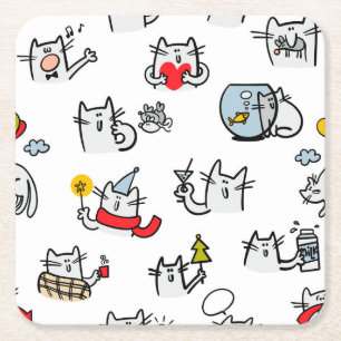 Dessous De Verre Carré Chats amusants, lait et magie.