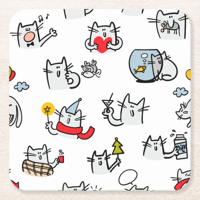 Dessous De Verre Carré Chats amusants, lait et magie. (Devant)