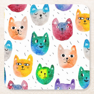 Dessous De Verre Carré Chats aquarelles et amis