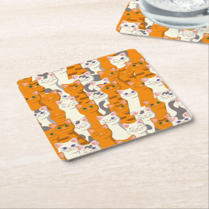 Dessous De Verre Carré Chats blancs et gingembre motif yeux verts yeux bl