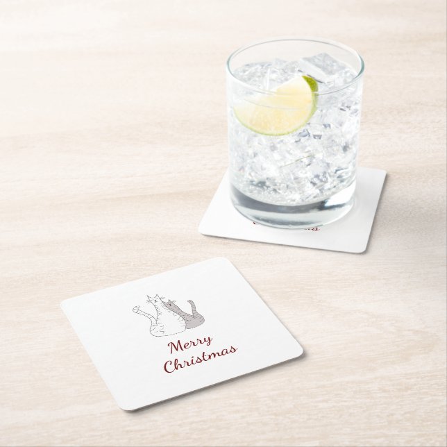 Dessous De Verre Carré Chats de Noël Dessin Cute Kitties Script (En situation)