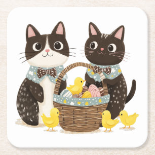 Dessous De Verre Carré Chats de Pâques Panier de Pâques Bébés Poussins