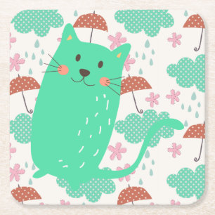 Dessous De Verre Carré Chats en pluie