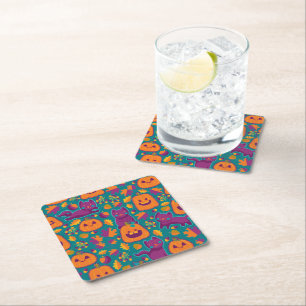 Dessous De Verre Carré Chats et broderie citrouille