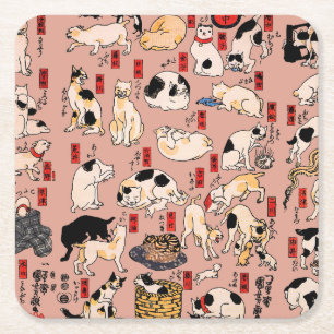 Dessous De Verre Carré chats japonais Ukiyo-e Funny kitty