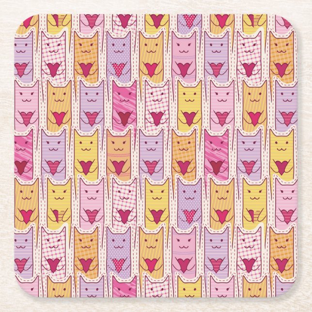 Dessous De Verre Carré Chats mignons avec les coeurs affectueux (Devant)