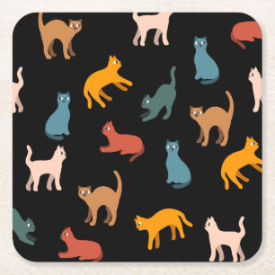Dessous De Verre Carré Chats sur le noir