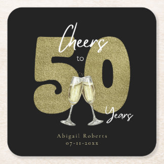 Dessous De Verre Carré Cheers To 50 Years Black Gold 