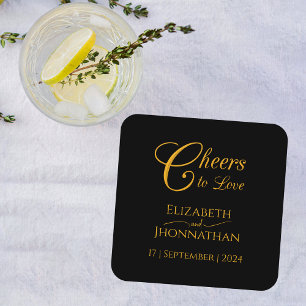 Dessous De Verre Carré Cheers to Love Minimal Black & Gold Script Mariage