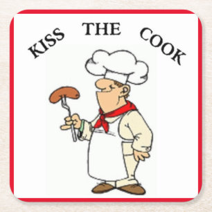 DESSOUS DE VERRE CARRÉ CHEF "KISS THE COOK"