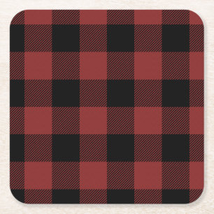 Dessous De Verre Carré Chèque de Buffle Noir Rouge