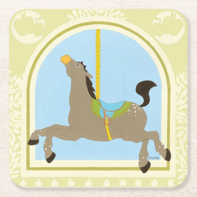 Dessous De Verre Carré Cheval Carrousel par Juin Erica Vess (Devant)