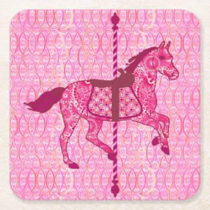 Dessous De Verre Carré Cheval de carrousel - Fuchsia rose