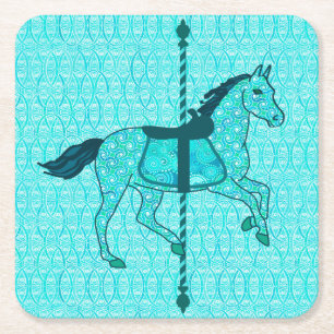 Dessous De Verre Carré Cheval de carrousel - Turquoise et Aqua