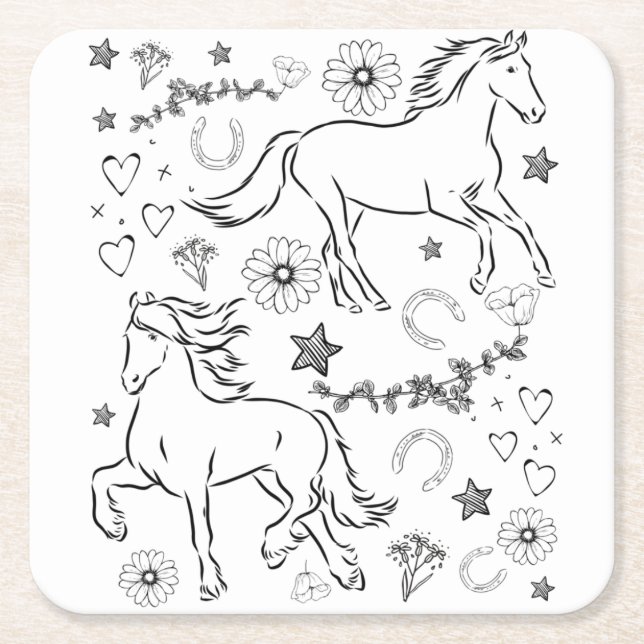 Dessous De Verre Carré Cheval Doodle M'Enfoncer (Devant)