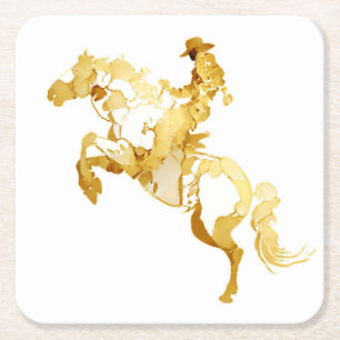Dessous De Verre Carré Cheval et Cavalier Dorés Abstraits