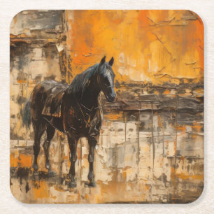 Dessous De Verre Carré Cheval Majestic au coucher du soleil Abstrait