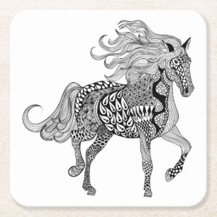 Dessous De Verre Carré Cheval noir inspiré