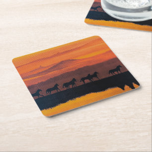 Dessous De Verre Carré Chevaux sauvages du Montana Peinture d'Alfred Fox