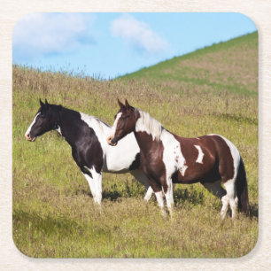 Dessous De Verre Carré Chevaux sur le flanc de colline