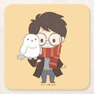 Dessous De Verre Carré Chibi HARRY POTTER™ & Hedwig