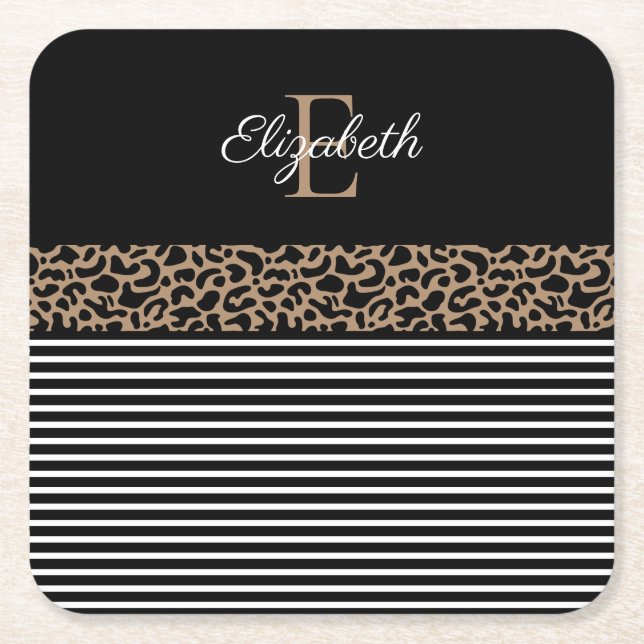 Dessous De Verre Carré Chic Empreinte de léopard Monogram serviettes (Devant)
