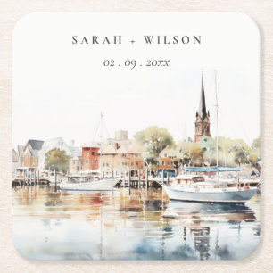 Dessous De Verre Carré Chic Mariage d'aquarelle Annapolis Maryland