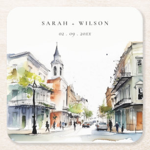 Dessous De Verre Carré Chic New Orleans Louisiana Mariage aquarelle