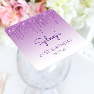 Dessous De Verre Carré Chic Purple Parties scintillant Drip 21e fête d'an