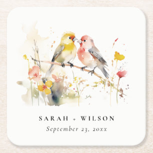 Dessous De Verre Carré Chic Wild Botanical Aquarelle Inséparables Mariage