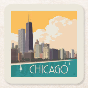 Dessous De Verre Carré Chicago   Skyline moderne