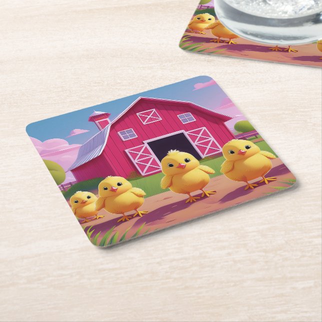 Dessous De Verre Carré Chicks in Barnyard Happy Spring  (Incliné)