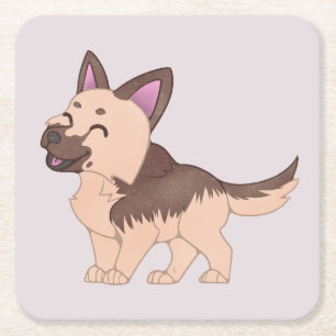 Dessous De Verre Carré Chien berger allemand de Kawaii