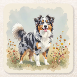 Dessous De Verre Carré Chien Berger Australien Merle Queue Longue