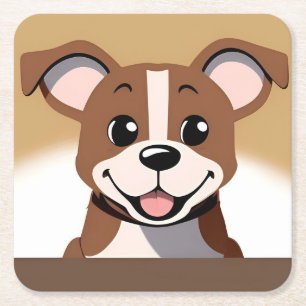 Dessous De Verre Carré Chien Chiot Brun Heureux Sourit Brillamment