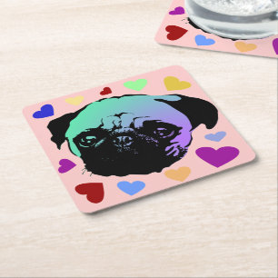 Dessous De Verre Carré Chien Chiot Carlin Style PopArt Rétro