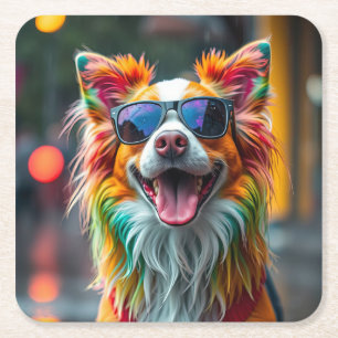 Dessous De Verre Carré Chien Coloré Pop Art Éclaboussure