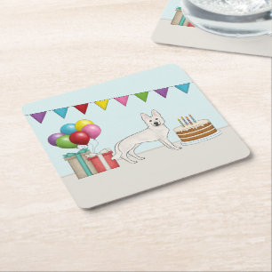Dessous De Verre Carré Chien de berger blanc suisse Anniversaire coloré