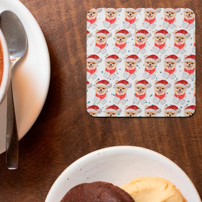 Dessous De Verre Carré Chien de Poméranie Étoiles de Noël (Créateur téléchargé)