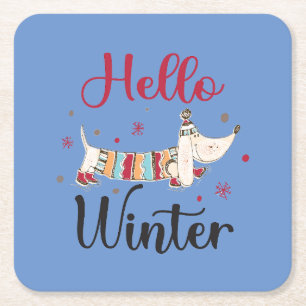 Dessous De Verre Carré Chien mignon Bonjour hiver