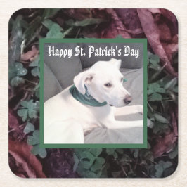 Dessous De Verre Carré Chien mignon portant écaille verte Saint Patrick's