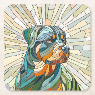 Dessous De Verre Carré Chien Rottweiler - art de la mosaïque
