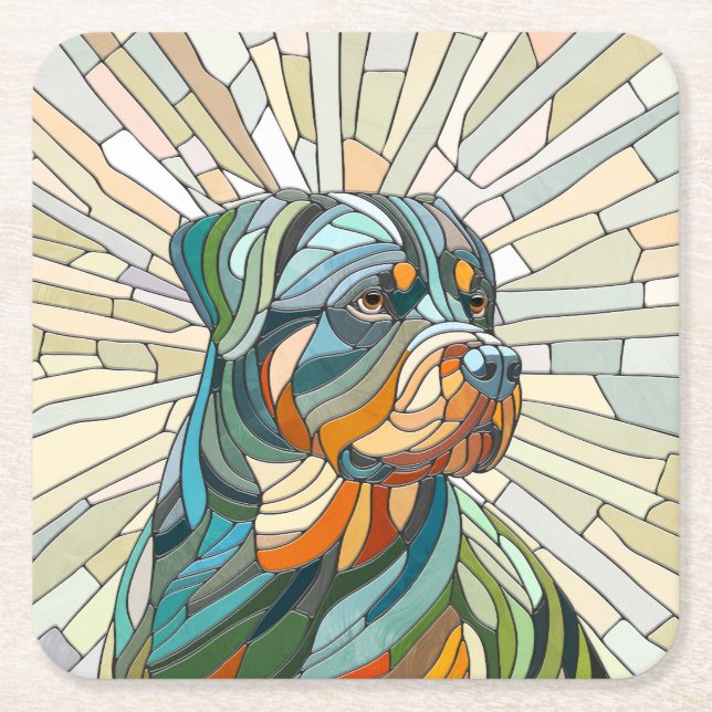 Dessous De Verre Carré Chien Rottweiler - art de la mosaïque (Devant)