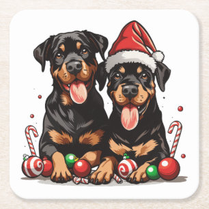 Dessous De Verre Carré Chien Rottweiler Noël Santa