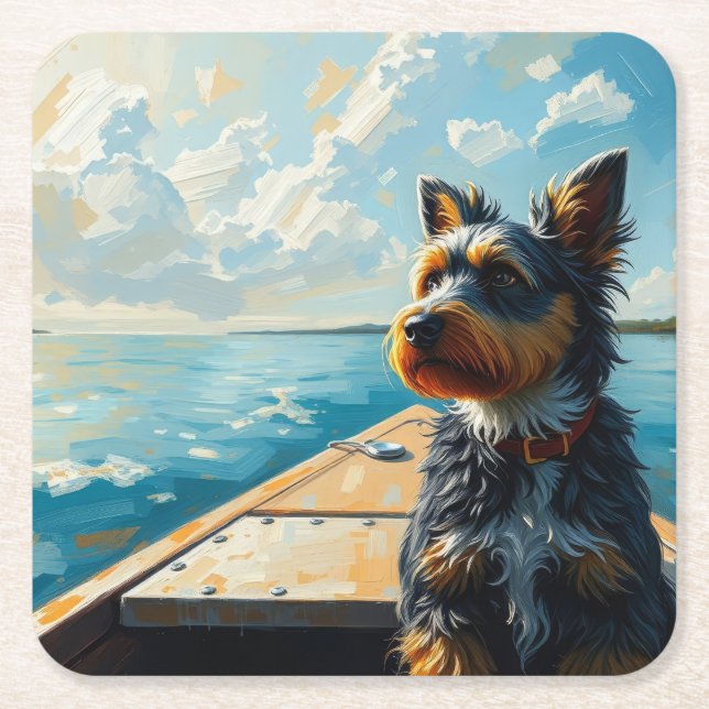 Dessous De Verre Carré Chien sur un bateau (Devant)