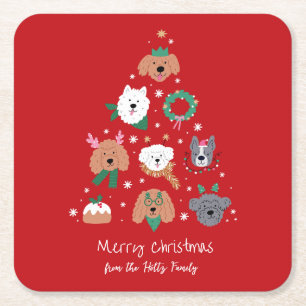 Dessous De Verre Carré Chien Thème Rouge Noël