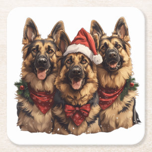 Dessous De Verre Carré Chiens bergers allemands de Noël